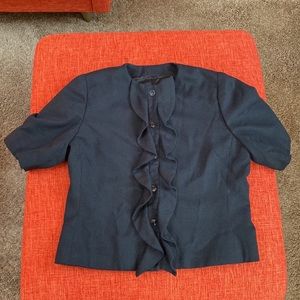 VTG 60’s Classic Navy Blue Ruffle Front Short Sleeve Jacket